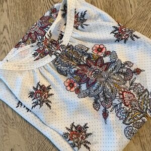 LOFT Womens Large White Floral Medallion Blouse Sleeveless Top Paisley